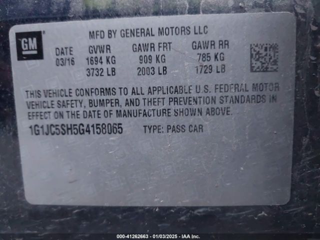 1G1JC5SH5G4158065 Chevrolet Sonic Lt Auto