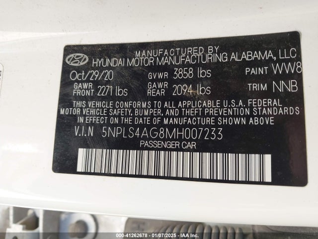 5NPLS4AG8MH007233 Hyundai ELANTRA SEL