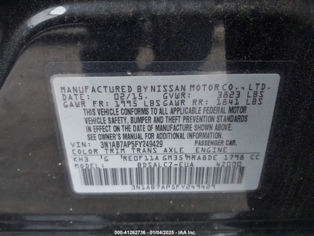 Nissan SENTRA S 2015 3N1AB7AP5FY249429 Image 9