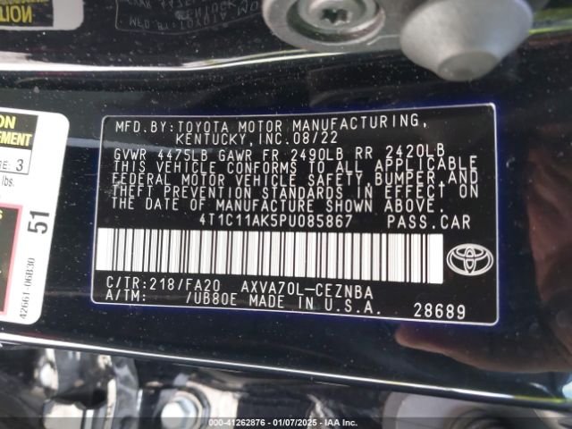 4T1C11AK5PU085867 Toyota CAMRY LE