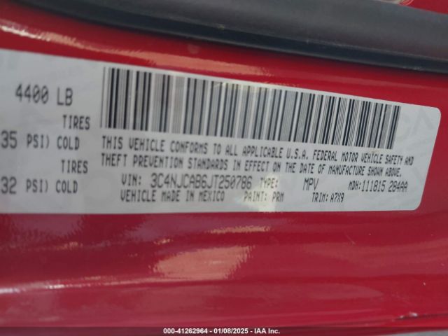 3C4NJCAB6JT250786 Jeep Compass Sport Fwd