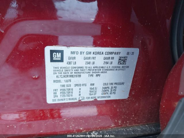 KL7CJNSB1MB319789 Chevrolet Trax Awd Ls