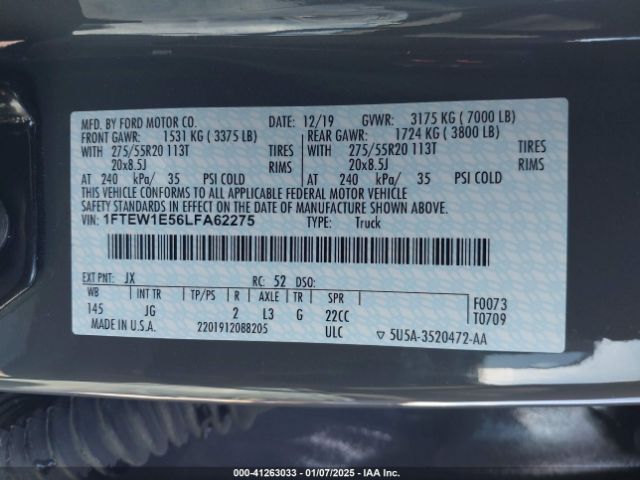1FTEW1E56LFA62275 Ford F150 Supercrew