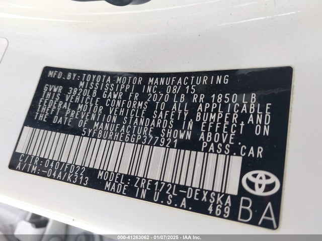 5YFBURHE6GP377921 Toyota Corolla S Plus