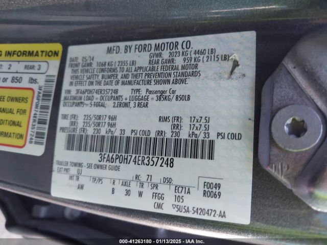 3FA6P0H74ER357248 Ford FUSION SE