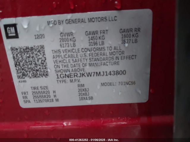 1GNERJKW7MJ143800 Chevrolet Traverse Rs