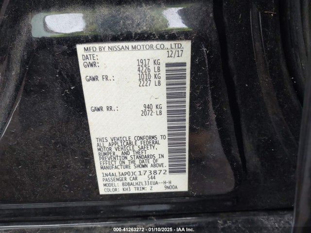 Продаж на аукціоні авто 2018 Nissan Altima 2.5 Sr, vin: 1N4AL3AP0JC173872, номер лоту: 41263272