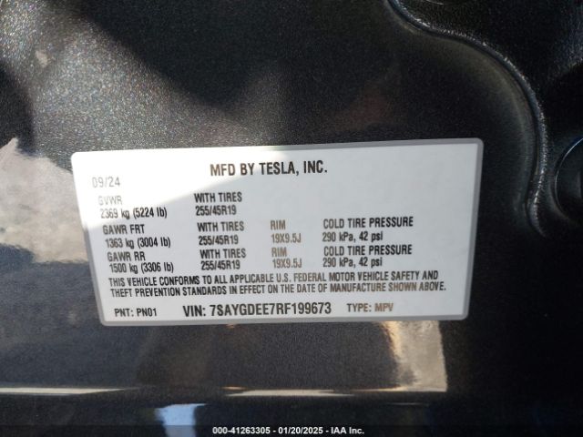 7SAYGDEE7RF199673 Tesla Model Y Long Range Dual Motor All-wheel Drive