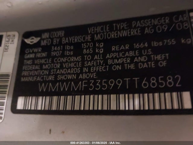 2009 MINI COOPER WMWMF33599TT68582 Photo 8
