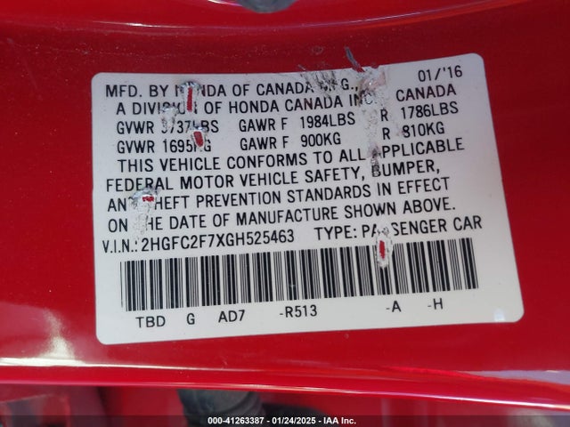 Honda CIVIC EX 2016 2HGFC2F7XGH525463 Image 9