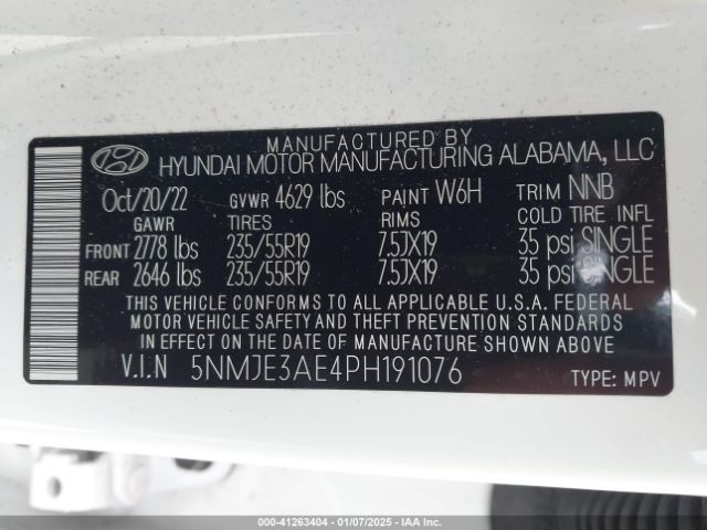 5NMJE3AE4PH191076 Hyundai Tucson Limited
