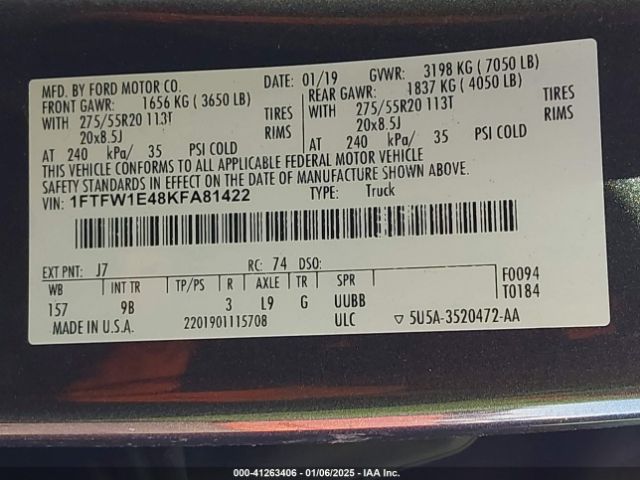 1FTFW1E48KFA81422 Ford F-150 Platinum