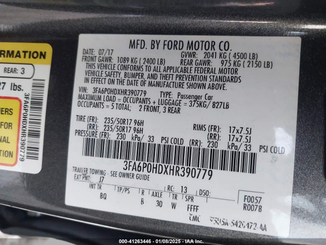 Ford FUSION SE 2017 3FA6P0HDXHR390779 Image 9