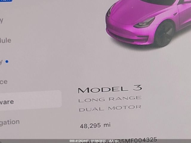 5YJ3E1EB5MF004325 Tesla Model 3 Long Range Dual Motor All-wheel Drive