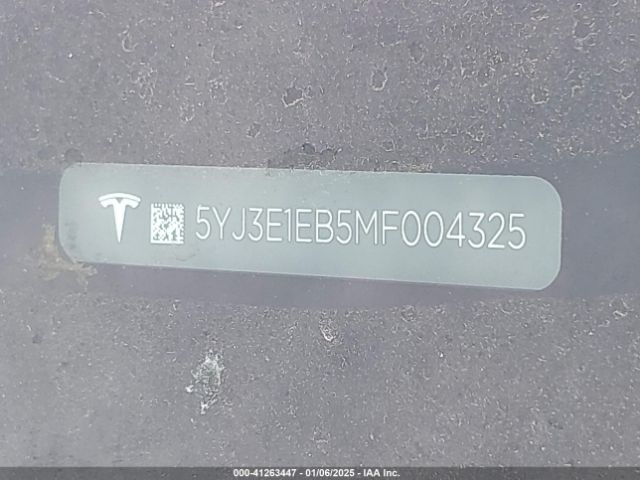 5YJ3E1EB5MF004325 Tesla Model 3 Long Range Dual Motor All-wheel Drive