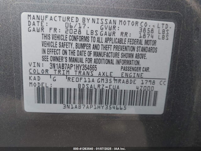 Nissan SENTRA SR 2017 3N1AB7AP1HY354665 Image 9