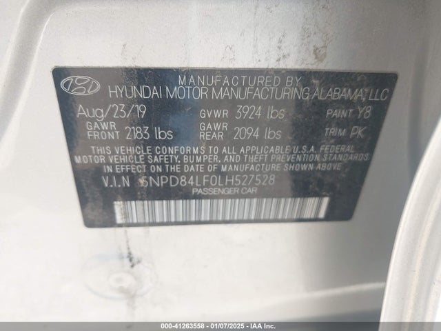 5NPD84LF0LH527528 Hyundai ELANTRA SEL
