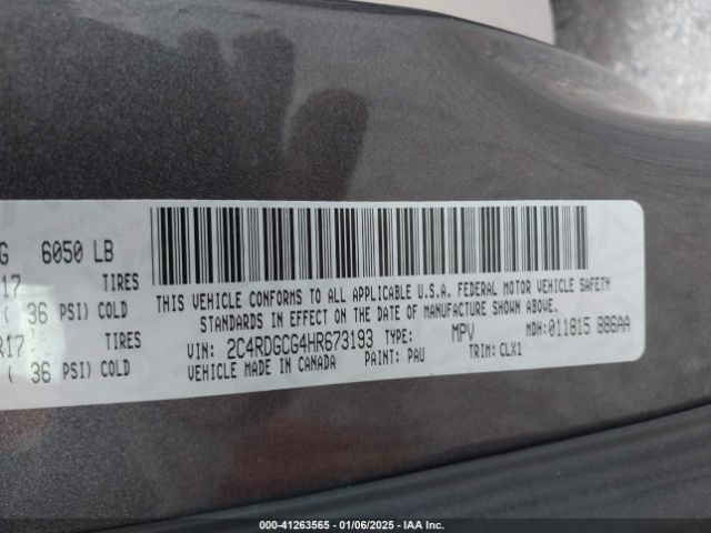 2C4RDGCG4HR673193 Dodge Grand Caravan Sxt