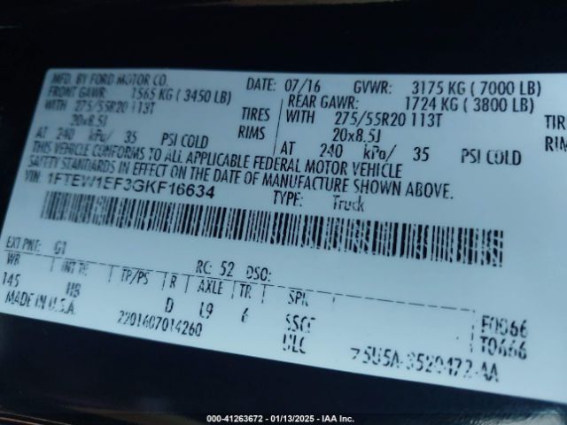 1FTEW1EF3GKF16634 Ford F-150 Lariat