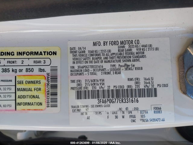 Ford FUSION S 2014 3FA6P0G77ER331616 Image 9