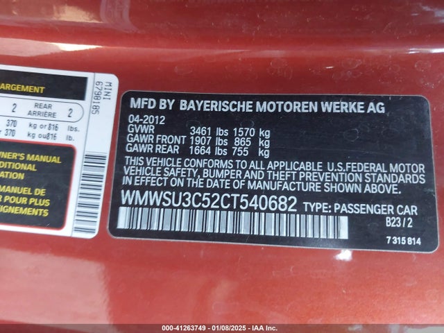 2012 MINI COOPER WMWSU3C52CT540682 Photo 8