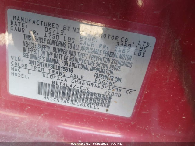 Nissan Versa 1.6 S+ 2014 3N1CN7AP3EL815616 Image 9