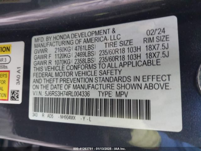 5J6RS3H74RL004336 Honda Cr-v Ex-l 2wd