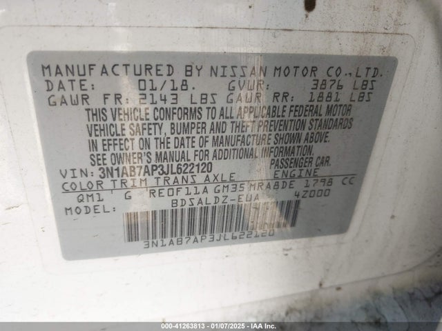 3N1AB7AP3JL622120 Nissan SENTRA SV