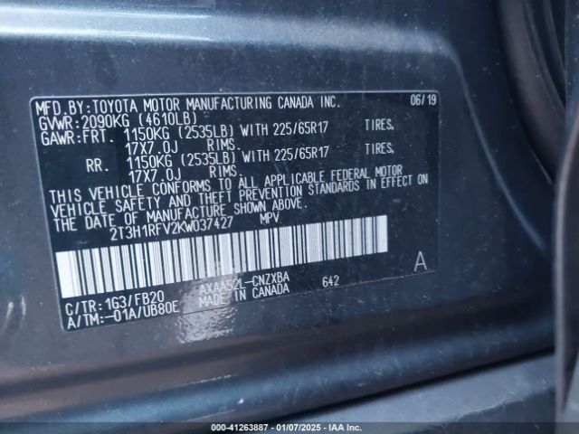 2T3H1RFV2KW037427 Toyota RAV4 LE