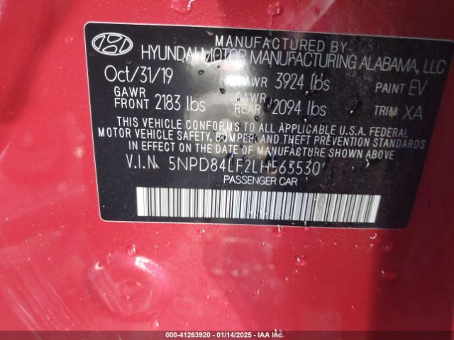 5NPD84LF2LH563530 Hyundai ELANTRA SEL