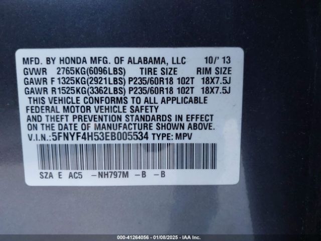 5FNYF4H53EB005534 Honda Pilot Ex-l