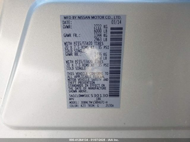5N1CL0MM5EC530130 Infiniti Qx60 Hybrid