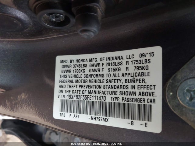Honda Civic Lx 2015 19XFB2F55FE111470 Image 9
