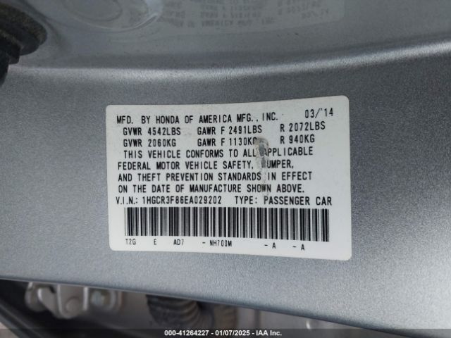 1HGCR3F86EA029202 Honda Accord Ex-l V-6