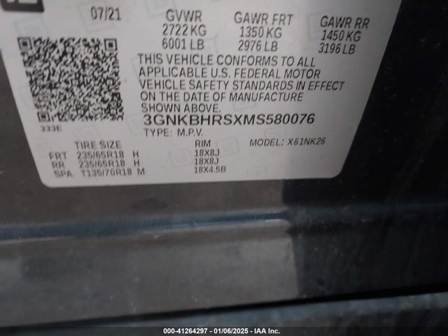 3GNKBHRSXMS580076 Chevrolet Blazer Awd 2lt