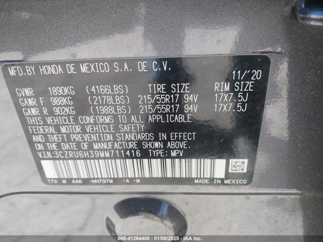 Honda Hr-v Awd Lx 2021 3CZRU6H39MM711416 Image 9
