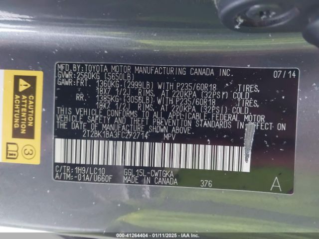 2T2BK1BA3FC272714 Lexus RX 350