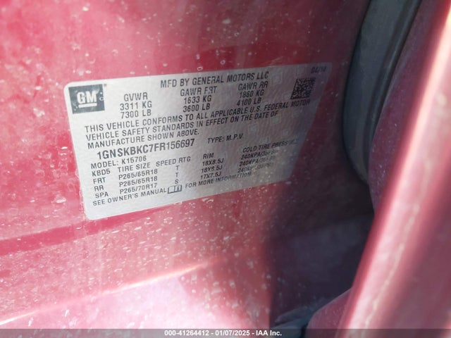 1GNSKBKC7FR156697 Chevrolet Tahoe Lt