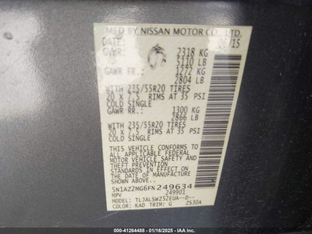 5N1AZ2MG6FN249634 Nissan Murano Platinum