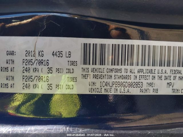 1C4NJPBB0GD802853 Jeep Patriot Sport