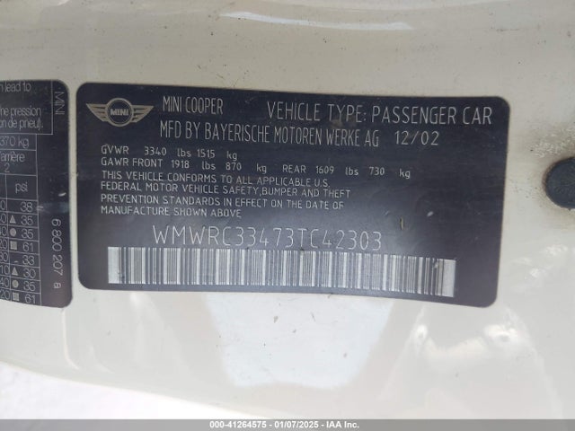 2003 MINI COOPER WMWRC33473TC42303 Photo 8