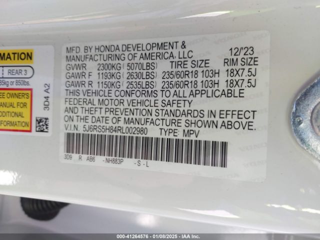 5J6RS5H84RL002980 Honda Cr-v Hybrid Sport-l