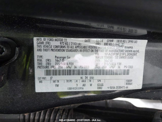Ford FOCUS SE 2015 1FADP3F21FL209297 Image 9
