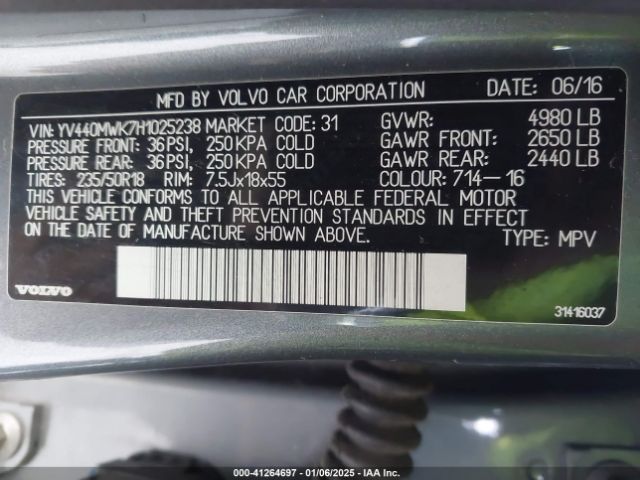 YV440MWK7H1025238 Volvo V60 Cross Country T5
