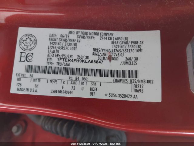 1FTER4FH9KLA68847 Ford Ranger Xlt