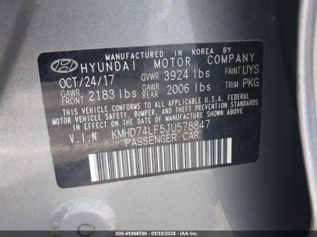 KMHD74LF5JU578847 Hyundai ELANTRA SE