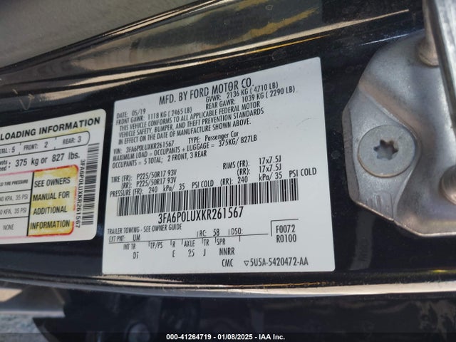 Ford Fusion Hybrid Se 2019 3FA6P0LUXKR261567 Image 9