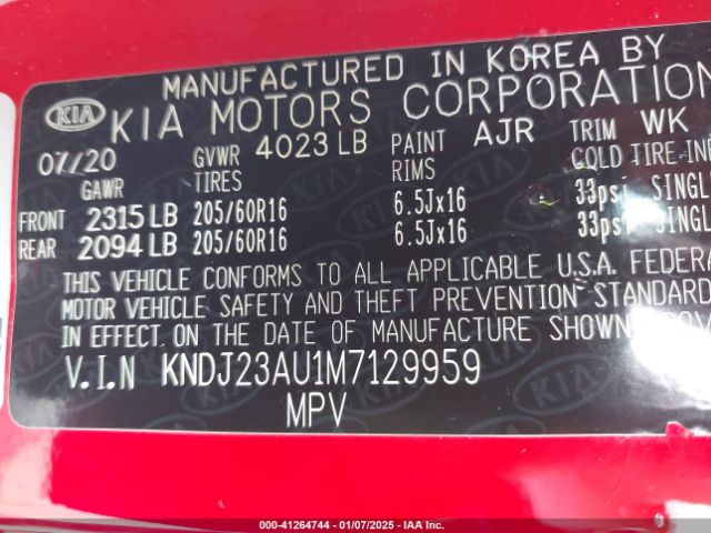 KNDJ23AU1M7129959 KIA SOUL S