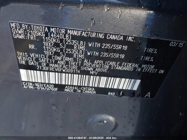 Toyota Rav4 Limited 2015 2T3DFREV6FW309114 Image 9