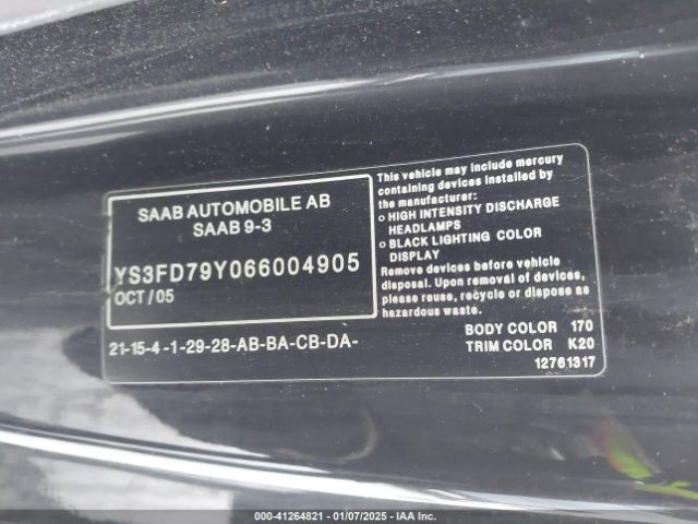 2006 SAAB 9-3 YS3FD79Y066004905 Photo 8